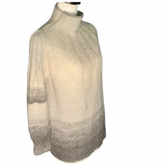 By Anthropologie Women Sweater Wool Alpaca Blend Mock Neck Stripe Gray Cream XS - Picture 3 of 9